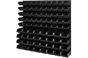 PAFEN Stacking Boxes, Wall Shelf, 772 x 780 mm, Storage System, Viewing Storage Boxes, Bulk Shelf, Wall Plates, Pack of 82, Black Boxes