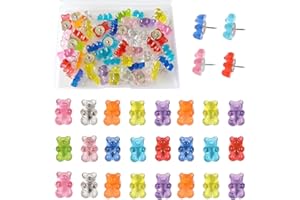 Mayboos 50 Stück Mehrfarbig Bären Reißzwecke,niedliche Pinnadeln für Pinnwand,durchsichtige reißzwecken,Cartoon-Tier Reißnägel für Bastelarbeiten, Korktafeln, Wandkarten, Fotos,DIY-Dekorationstafeln