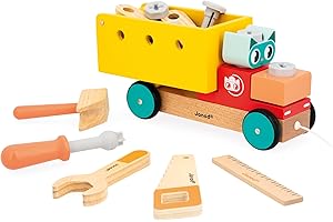 Janod - Mon Premier Jeu de Construction - Camion de Bricolage à Tirer - 23 Accessoires - Imitation - Motricité Fine & Créativité - 24 Mois + - J06451