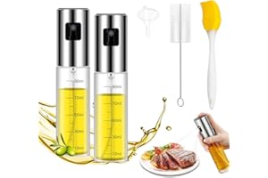 SCBOY 100ml Spray Huile Cuisine Air Fryer Vaporisateur Huile Pulvérisateur D'huile Avec Entonnoir Brosse De Nettoyage Et BrosseSilicone Pour Cuisine Salade Pain Cuisson BBQ(100ml*2)