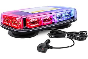 WE LITING Red & Blue LED Strobe Roof Light Super Bright 48 LED Car Roof Top Emergency Warning Light 12V-24V Recovery Strobe Beacon Light 16 Flash Modes with Magnetic Base For Car Truck Vehicles (1PCS)