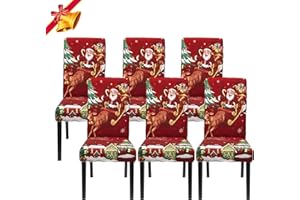 Jaotto Coprisedie Natalizie 6 Pezzi Coprisedia Elasticizzati con Schienale Fodere Coprisedie Universale per Sala da Pranzo Cucina Natale Coprisedia Lavabile Coperture per Sedie,Vino/Natale