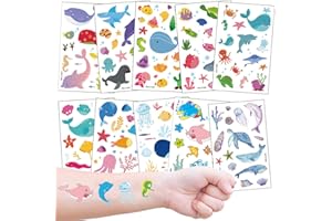 KADERAS Tatuaggi Temporanei di Animali Oceanici per Bambini, Falso Animale di Mare Oceano Tropicale Pesci Squalo Delfino Tatuaggio Impermeabile Festa di Compleanno di Ragazze Ragazzi
