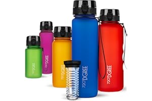 720°DGREE Butelka na wodę "uberBottle" + sitko do owoców - 350 ml, 500 ml, 650 ml, 1l, 1,5 l, 2 l, nie zawiera BPA, wodoodporna, szczelna, wielokrotnego użytku, lekka, idealna do szkoły, sportu