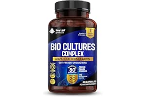 NEW LEAF PRODUCTS Probiotics & Prebiotics 80 Billion CFU: 20 Live Strains Including Lactobacillus Acidophilus & Casei – High Strength Bio Cultures Prebiotic & Probiotic Supplement for Women & Men 60 Capsuless