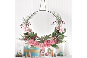 ‎LWUUYWA Türkranz Kranz Deko, Künstliche Blumen Orchidee Kranz Girlande Willkommen Girlande Türkranz Frühling Wandkranz Metall Deko Ringe für Hochzeit Wohnzimmer Hochzeit