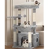 Heybly Cat Scratching Tree, Extra Large Soft Basket Tree, Spacious Bed &amp; Hidden Sleeping Place, Light Gray HCT008SW