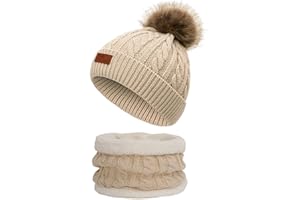 TRABIG Bambino Cappello Sciarpa Set Invernale Unisex con Pompon, Beanie Sciarpa Lavorato A Maglia Set Invernale, Calda Ragazzi Ragazze 0.5-6 Anni