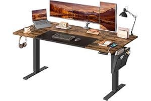 SONGMICS Electric Desk Height & Reclinable, 160 x 70 x (72-120) cm, Continuously Adjustable, Spliced Top, 4-Height Memory Function, Vintage Brown Bottom Black LSD026X01