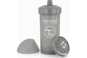 Twistshake Kid Cup – Biberon Anti-Fuite avec Bec Dur et Mélangeur de Fruits 360 ml – Bouteille d’Entraînement pour Tout-Petits – Bouteille d’Eau Anti-Déversement – Sans BPA – Gris