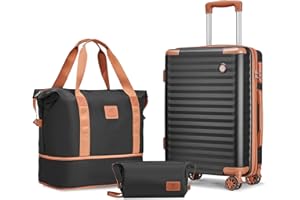 Joyway Juego de 3 Maletas rígidas de ABS Trolley 4 Ruedas. El maletín Contiene 1 Bolsa de Viaje y 1 Neceser, Negro