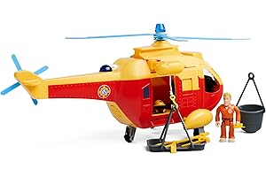 Simba Bombero Sam Helicóptero Wallaby II Update, Rotor automático, luz, Sonido, cabrestante, Figura de Tom, Accesorios, 34 cm, a Partir de 3 años