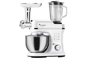 WeGeek, amasadora planetaria + picadora de carne + batidora 1,5 L, potencia 1900 W, capacidad 6,5 litros, 6 velocidades + pulso, 3 accesorios incluidos, garantía 2 años