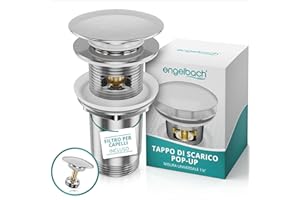 Engelbach® Piletta lavabo con troppopieno – Scarico Click Clack con 3 guarnizioni – Valvola di scarico universale per lavabi da bagno