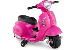 GYMAX Kids Electric Motorbike, 6V Battery Powered Licensed Vespa Motorcycle with Training Wheels, Headlight and Horn Sound, Children Ride on Motor Bike for 18-36 Months Old Boys Girls (Pink)