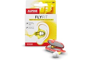Alpine FlyFit zatyczki do uszu do latania, zapobiegają bólowi uszu i regulują ciśnienie powietrza, niezbędne rzeczy do podróży samolotem, wygodne i wielokrotnego użytku, z ultramiękkim filtrem do