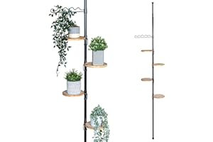 bremermann Étagère à fleurs télescopique avec 4 étagères et aide à l'escalade, adaptée à une utilisation dans le salon ou la cuisine - avec une hauteur d'installation de 140 à 290 cm, noir