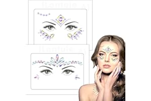 ILantule 2 PCS Viso Gemme,Strass Viso Gemme Adesivi,Strass Gemme Festival Glitter,Viso Corpo Gioielli,Adesivi Viso Tatuaggi Donna Gioielli Trucco Viso-A1