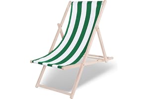 SPRINGOS Chaise Longue Pliante en Bois Massif pour Jardin et Petit Balcon système de sécurité 3 Positions Chaise Longue Pliante en Bois avec Tissu
