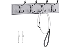 LaFleurs Perchero Pared Madera - 4 Ganchos Dobles de Metal - 40 cm - Cabide Parede para Entradas, Dormitorios y Baños - Colgador Pared para Abrigos, Bolsos - Metalizado