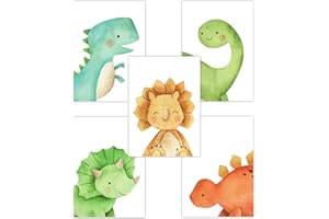 Pandawal Dino Bilder Kinderzimmer Junge süße Baby Dinosaurier Deko 5er Poster-Set für Kinder DIN A4