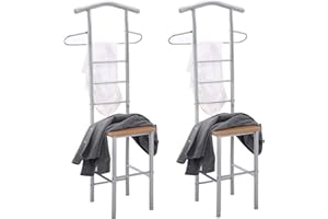 IDIMEX Lot de 2 valets de Chambre JIVO chevalets de Nuit portants pour vêtements, Structure en métal argenté avec Tablette en MDF Couleur hêtre