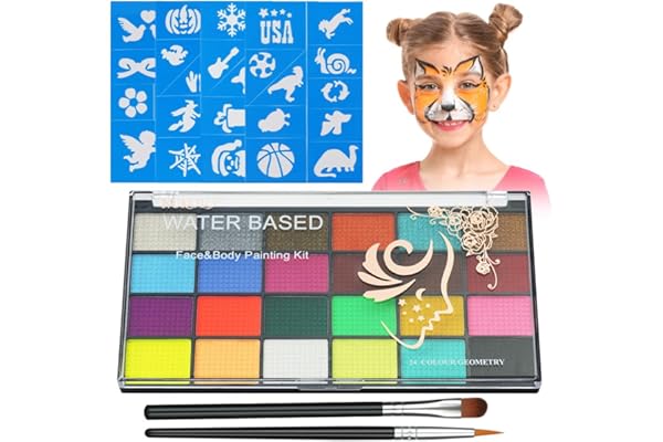 Aomig Peinture Visage 24 Couleurs Imperméable, Body painting, Peinture Corporelle pour Palette de Tatouage de Peinture à I'huile, Sûr, Non Toxique, pour Halloween, Noël, Carnaval, Soirées à Thème