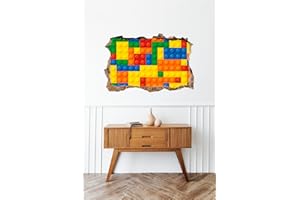 Wall Murals Online Ltd Decorative Wall Decals 3D Building Blocks Toy Bricks Wall Sticker Waterproof Vinyl Mural (12345617) (30cm x 20cm)
