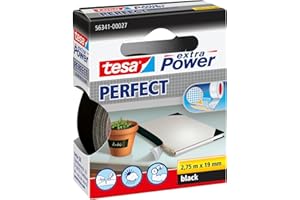 Tesa extra Power Perfect tkaninowa taśma klejąca do majsterkowania – samoprzylepna taśma wzmacniana tkaniną – szeroka gama zastosowań – 2,75 m x 19 mm, czarna