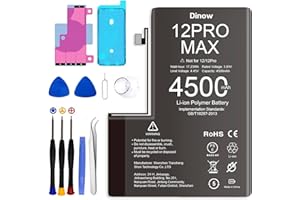 DINOW Akku für iPhone 12 Pro Max, 4500mAh hohe Kapazität 0 Zyklus Ersatzakku Set für 12 Pro Max Kompat mit Modell A2411, A2342, A2410, A2412,Lithium-Ionen-Batterie für 12 ProMax mit Reparaturwerkzeugen Kits