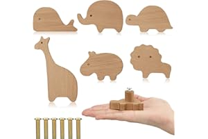 Qunclay Schrankknäufe aus Holz, dekorative Holzknöpfe mit Schrauben, Kommode, Ziehen, Holz, Marine, Wald, Tiere, Möbelknöpfe, Kinderzimmer, Schubladengriffe für Dekoration (Zoo, 6 Sets)