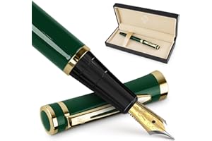 ‎WORDSWORTH & BLACK Wordsworth & Black Set Penna Stilografica, Pennino Extra Fine, Include 24 Cartucce D'inchiostro E Convertitore Ricarica, Scatola Regalo, Finitura Cromata, Set Calligrafia [Verde Da Corsa]