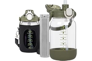 Seekua 1l Trinkflasche Glas mit Strohhalm & Sieb, 1 liter Cold Brew Flasche mit Filter für kaltgebrühten Kaffee, oder Eistee, Teeflasche