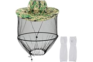 VICBOU Chapeau d'apiculteur, chapeau de moustiquaire, chapeau d'apiculteur moustiquaire avec 1 paire manches pour amateurs de plein air, l'agriculture,chasse,randonnée et jardinage,camping en plein air,pêche