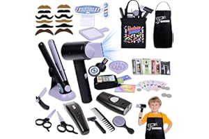 LMYEVYD Friseur Set Kinder, Friseurkoffer Kinder mit Haartrockner, Gerade Haarclip, Rasierer, Tasche, Frisör Zubehör Rollenspiel Spielzeug, Salon Haarstyling Geschenk für Jungen ab 3 4 5 6 7 8 9 Jahre