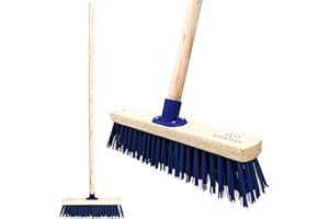 NEWMAN AND COLE 15" Stiff Broom with PVC Bristles - Heavy-Duty Outdoor Yard Brush, 120cm Wooden Handle & Durable Support Bracket for Garden Sweeping
