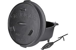 TALK-POINT TP BBQ Tripode, Dutch Oven Marmite Fonte, Four Néerlandais pré-assaisonné, gril pot à feu avec pieds, Rôtissoire avec soulève-Couvercle, Casserole idéale pour Camping, Cuisson Barbecue, 7,5 litres