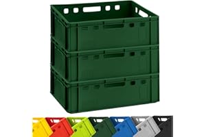 BURI 3x Fleischkiste E2 Fleischerkiste Dunkelgrün 60x40x20cm Metzgerkiste Lagerkisten Stapelkisten | Eurobox Made in Germany lebensmittelecht, robust, stapelbar