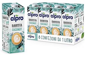ALPRO BARISTA PROFESSIONAL, Bevanda al COCCO, per deliziose creazioni da bar 100% vegetali, senza glutine (8 confezioni x 1 Litro)
