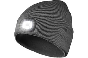Attikee LED Lighted Beanie Cap for Adults, USB Rechargeable 4 LED Headlamp Hat, Unisex Winter Knit Hat Torch for Running Cycling Camping, Christmas Tech Gifts for Men Dad Women Teens