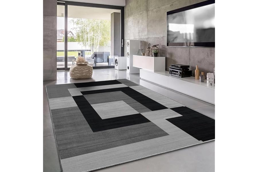 Imperial Rooms Area Rugs for Bedroom - Large Rugs Living Room 120 x 170 Cm Modern Floor Carpet - Geometric Style Non Shedding Super Soft Milo Black and Grey Rug Easy Care