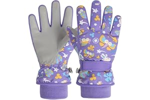 FAYHIJUN Waterproof Kids Gloves Winter Cold Weather Fleece Lined Thermal Warm PU Palm Snow Ski Cycling Glove for Age1-13 Boys Girls Kid Boy Toddler Girl Children Skiing Snowboarding Running Walking Sport