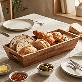 Deconox Akasya Ekmek Sepeti 33 x 15 cm - Dikd&ouml;rtgen Ahşap Ekmeklik, Sunum ve Servis Sepeti, Tezgah ve Kahvaltılık D&uuml;zenleyici