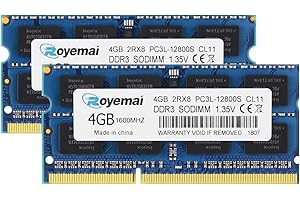 D DUOMEIQI 8GB DDR3 Kit (2X4GB), DDR3 1600, PC3-12800, ROYEMAI 2RX8 PC3 12800S 1.35V CL11 204-pin PC3/PC3L DDR3L/ DDR3 SO-DIMM RAM DDR3 for Laptop