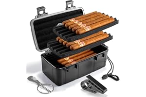 Marvero Portable Zigarren Humidor Case - Reise Zigarrenbox mit eingebauter Befeuchterscheibe, Aufkleber, Golfhalter & Zigarrenschneider
