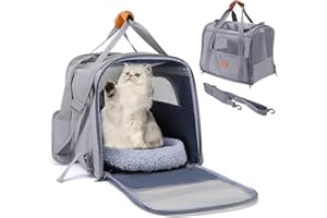 CKBUITY Large Cat Carrier for Travel Dog Car Seat, Collapsible Pet Transport Carrier for Kitten Cat Dog Puppy Animal, Transport Car Basket Travel Box Cage for Cats, Small dogs or Small Animals(Gray)