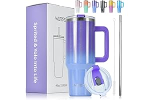 WATERSY 1182 ml Vaso Termico con Pajita, 40oz Taza Termica de Acero Inoxidable, Termo con Asa, Tumbler Café con 2 Tapa, Travel Mug para Frío y Caliente, para Gimnasio,Oficina (Morado,Azul)