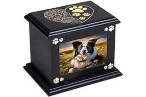 WOODURN Pet Ashes Box Urns for Dog Memorial XLarge Wooden Funeral Cremation Urns with Photo Frame Memorial Keepsake Memory Box with Black Flannel as Lining Loss Pet Memorial Remembrance Gift