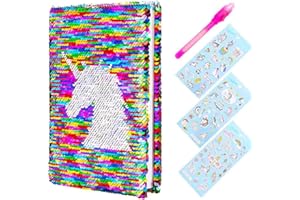 Yiran Switch Pailletten Einhorn Notizbücher für Mädchen mit magischem Stift & Einhorn-Aufkleber - große Notizbücher für Mädchen, Mädchen Geschenk 3-11 Jahre (Bunt)