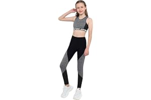 Doomiva 2 Pièces Ensemble Survêtement Enfant Fille Ado Vêtements de Sport Eté Brassière Corp Tops de Danse Yoga Leggings Jogging Pantalon de Sport Fitness Streetwear 4-16 Ans